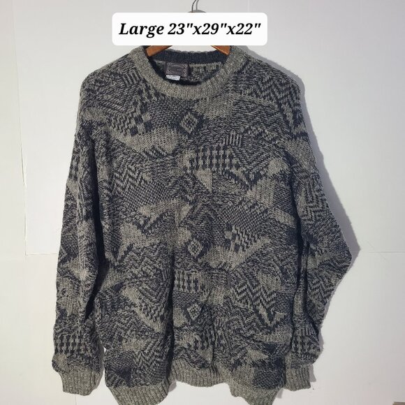 Vintage Noba Wool/Alpaca/Acrylic Geometric Men's Large Knit Sweater Made/Italy - Picture 1 of 7
